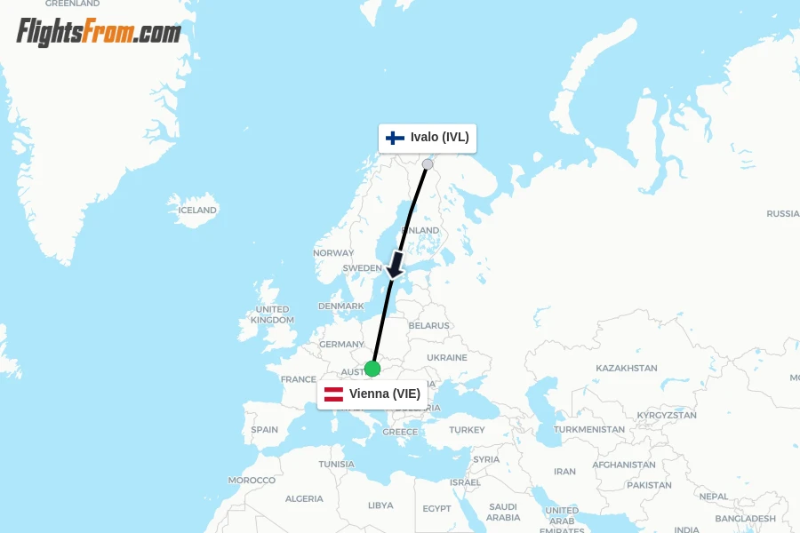 Flights from Ivalo to Vienna route map