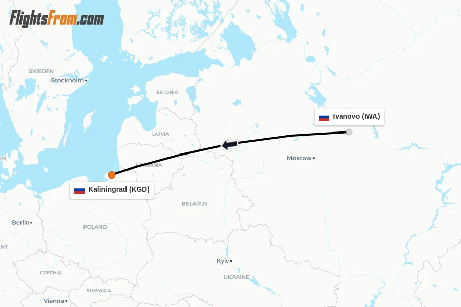 Flights from Ivanovo to Kaliningrad route map
