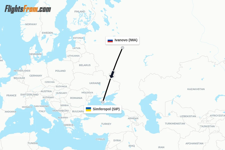 Flights from Ivanovo to Simferopol route map
