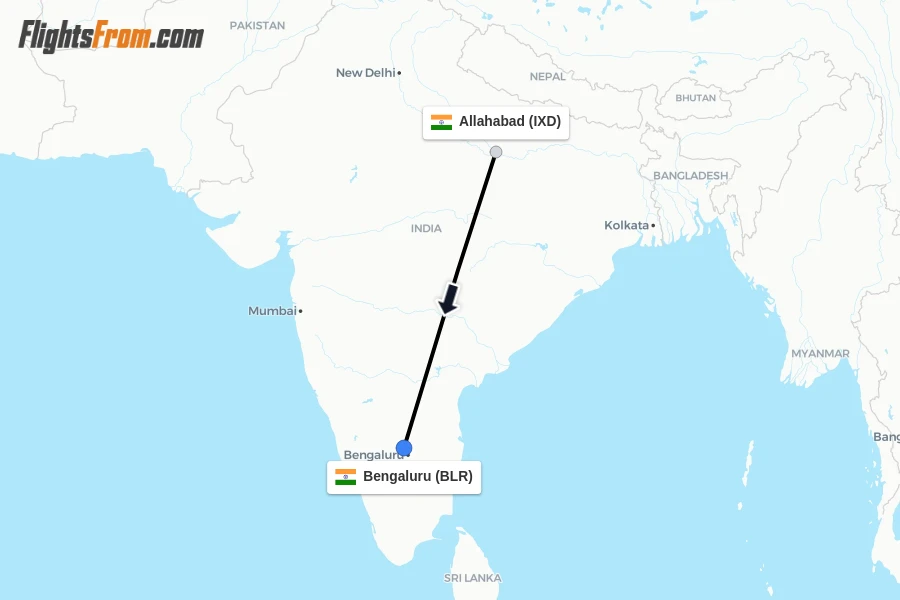 Flights from Allahabad to Bengaluru route map