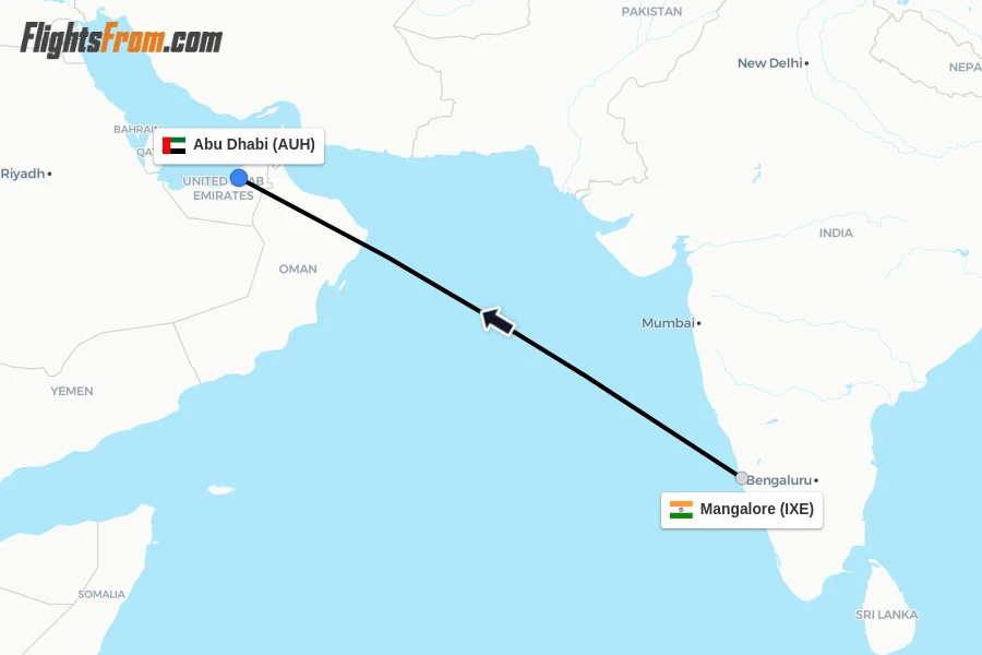 Flights from Mangalore to Abu Dhabi route map