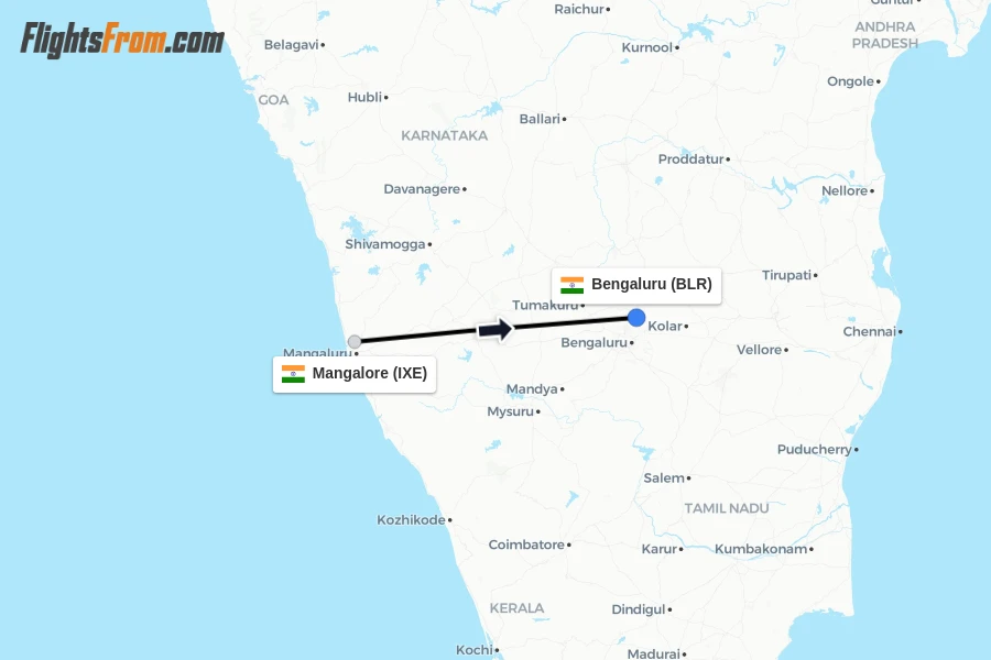 Flights from Mangalore to Bengaluru route map