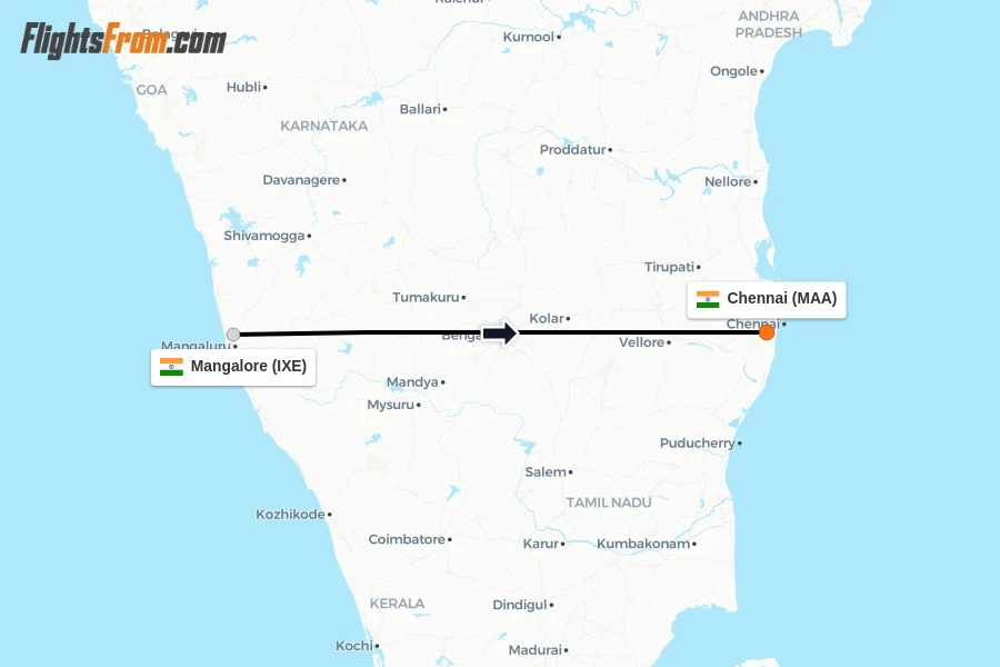 Flights from Mangalore to Chennai route map