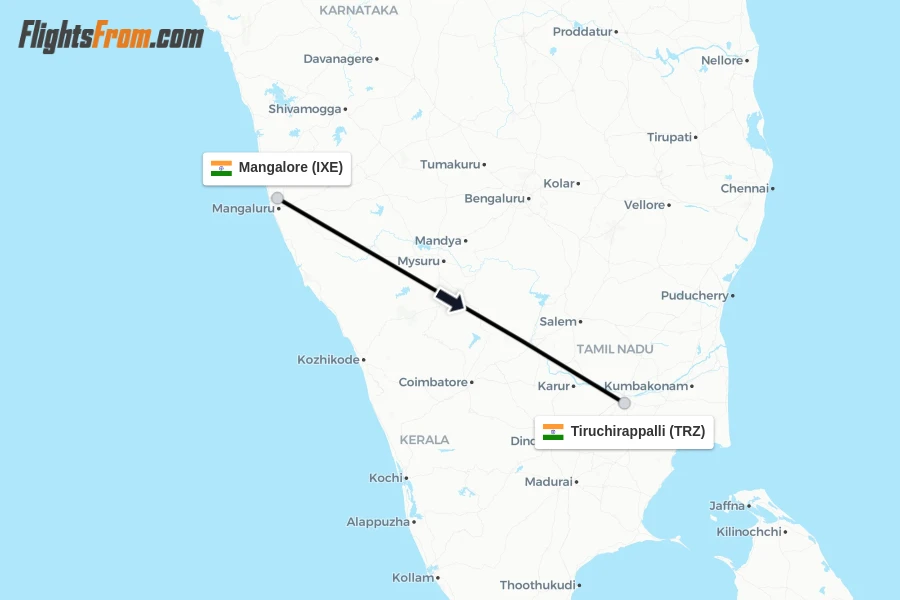 Flights from Mangalore to Tiruchirappalli route map