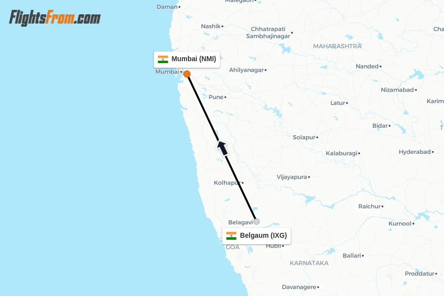 Flights from Belgaum to Mumbai route map