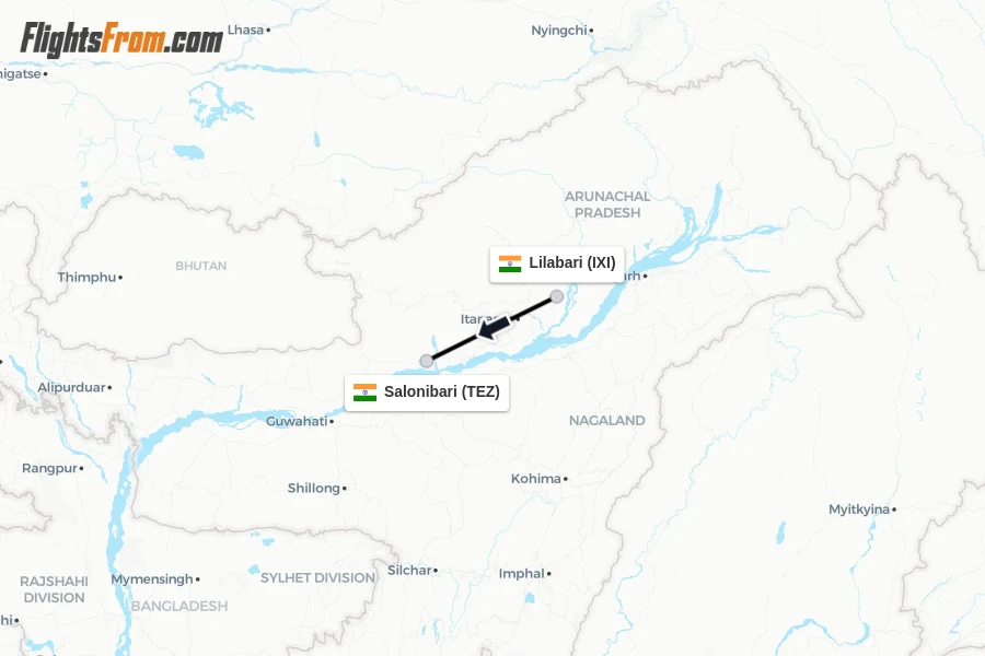 Flights from Lilabari to Salonibari route map