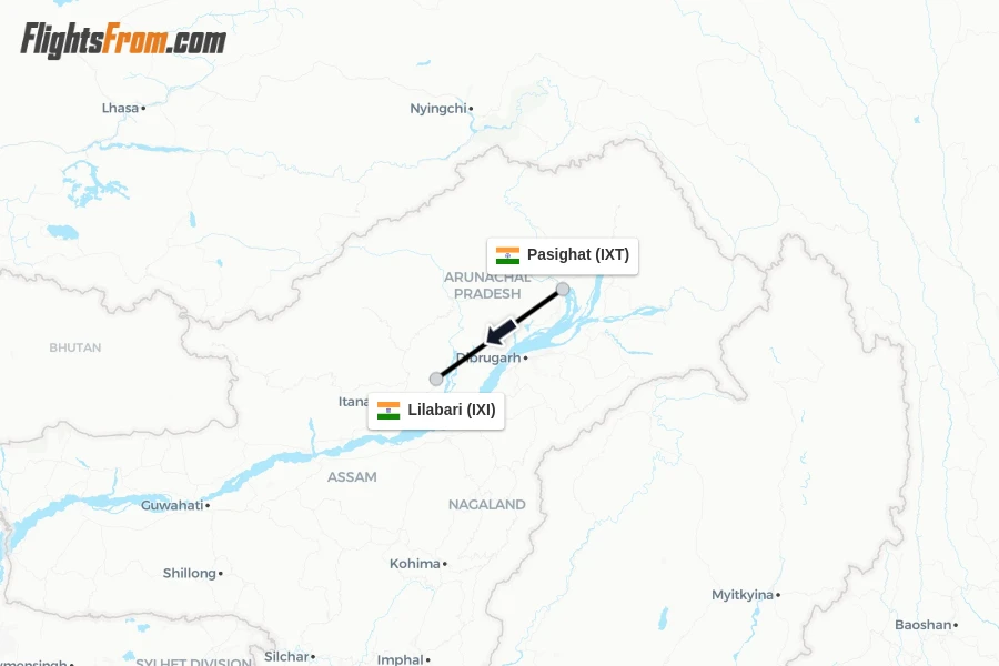 Flights from Pasighat to Lilabari route map