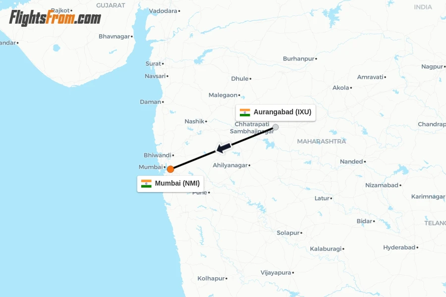 Flights from Aurangabad to Mumbai route map