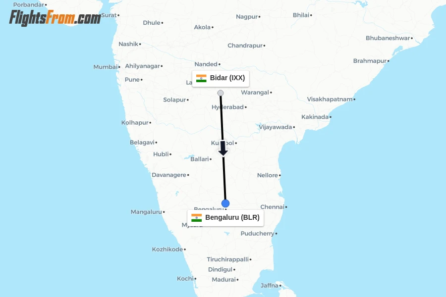 Flights from Bidar to Bengaluru route map