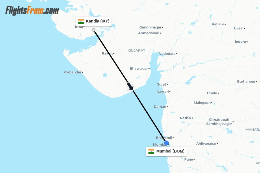Flights from Kandla to Mumbai route map