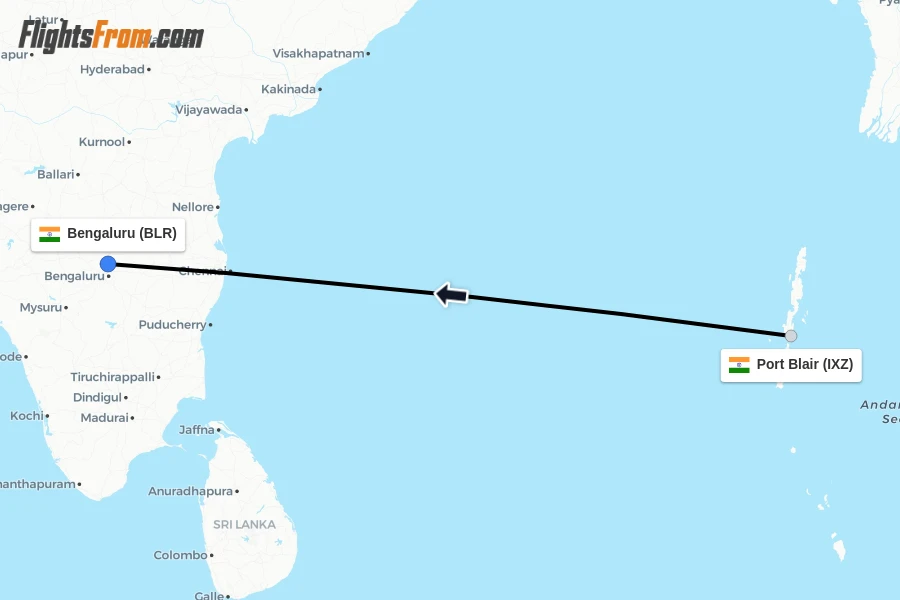 Flights from Port Blair to Bengaluru route map