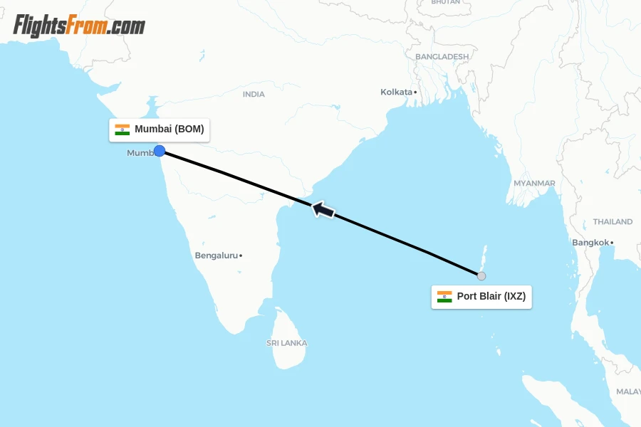 Flights from Port Blair to Mumbai route map