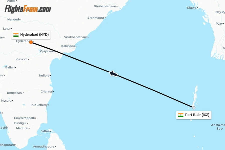 Flights from Port Blair to Hyderabad route map
