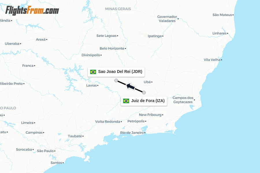 Flights from Juiz de Fora to Sao Joao Del Rei route map