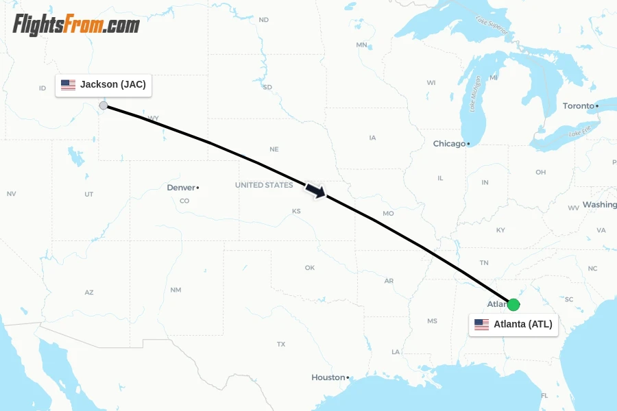 Flights from Jackson to Atlanta route map