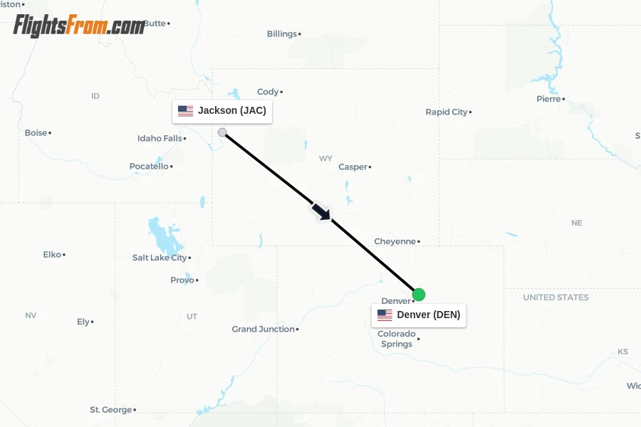 Flights from Jackson to Denver route map