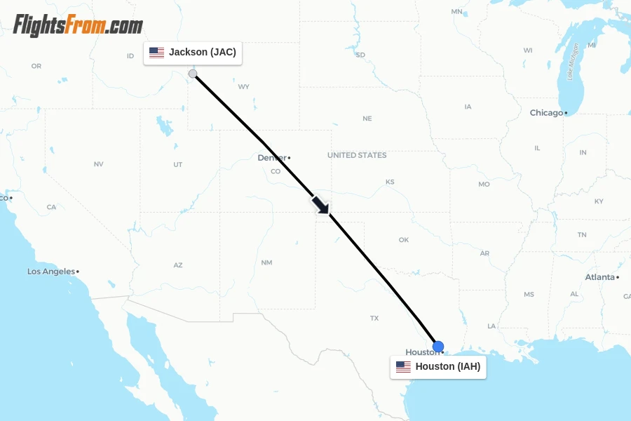 Flights from Jackson to Houston route map
