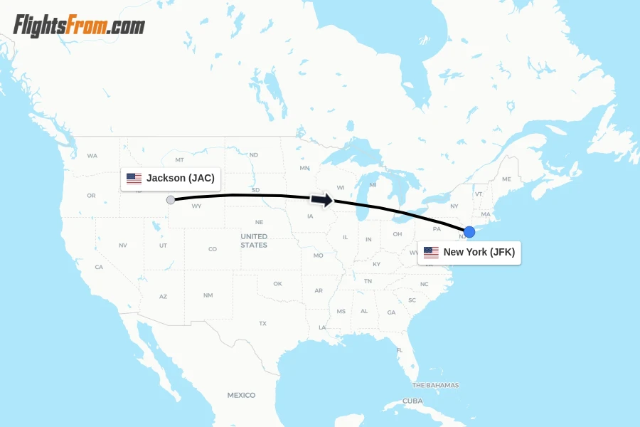 Flights from Jackson to New York route map