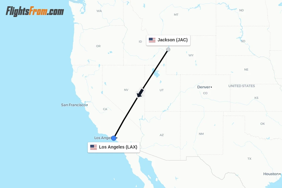 Flights from Jackson to Los Angeles route map