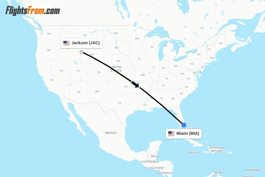 Flights from Jackson to Miami route map