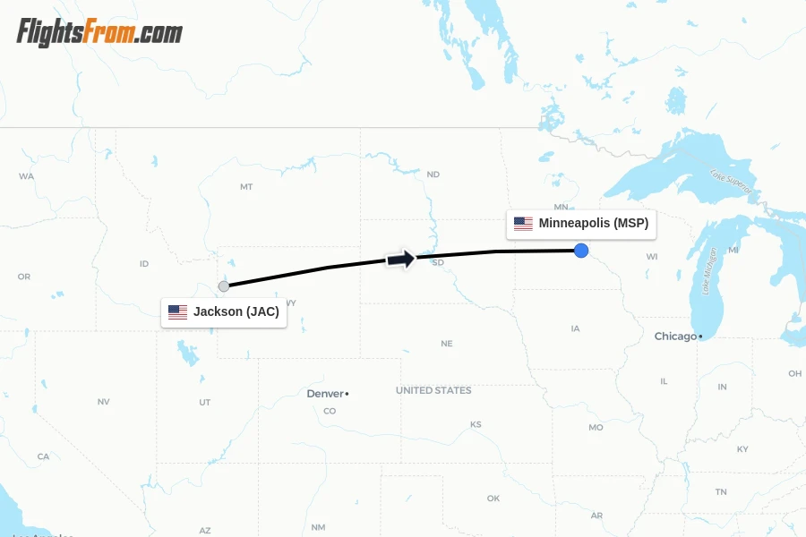 Flights from Jackson to Minneapolis route map