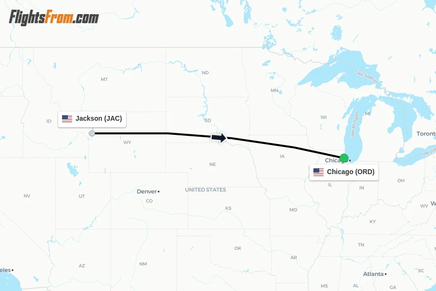 Flights from Jackson to Chicago route map