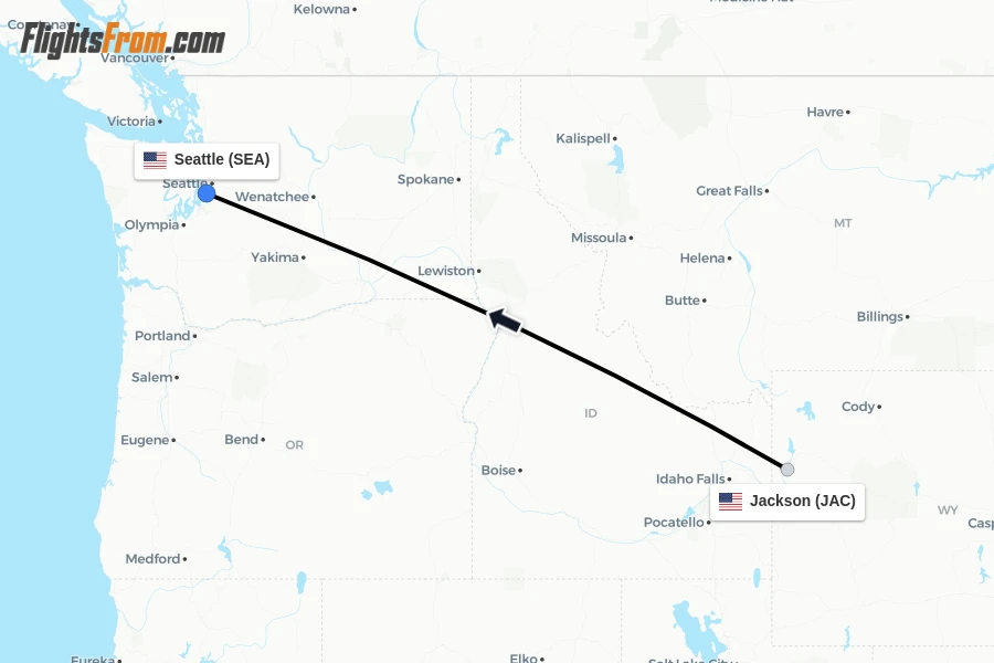 Flights from Jackson to Seattle route map