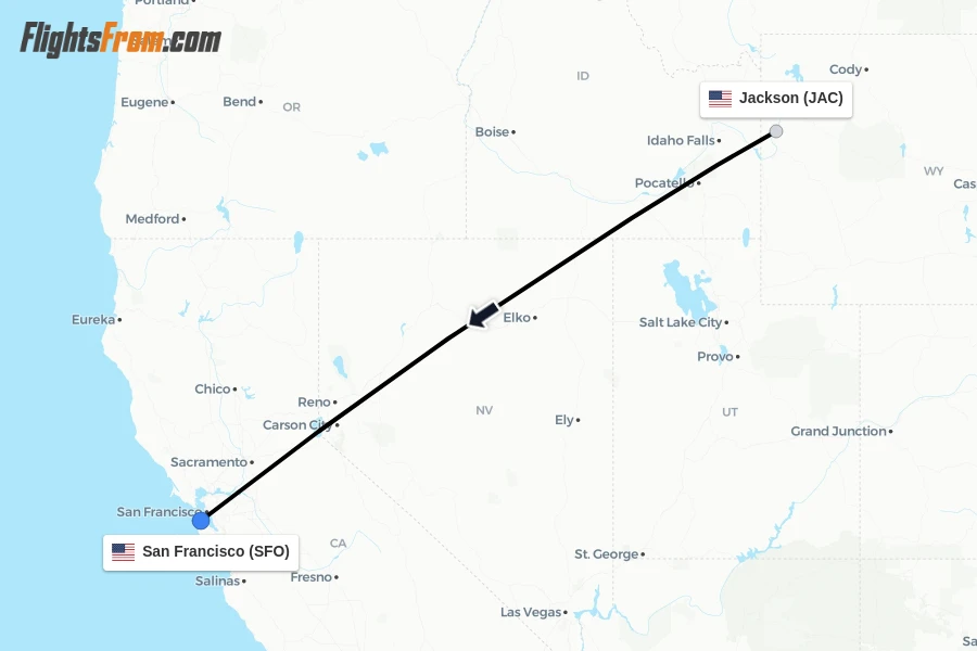 Flights from Jackson to San Francisco route map
