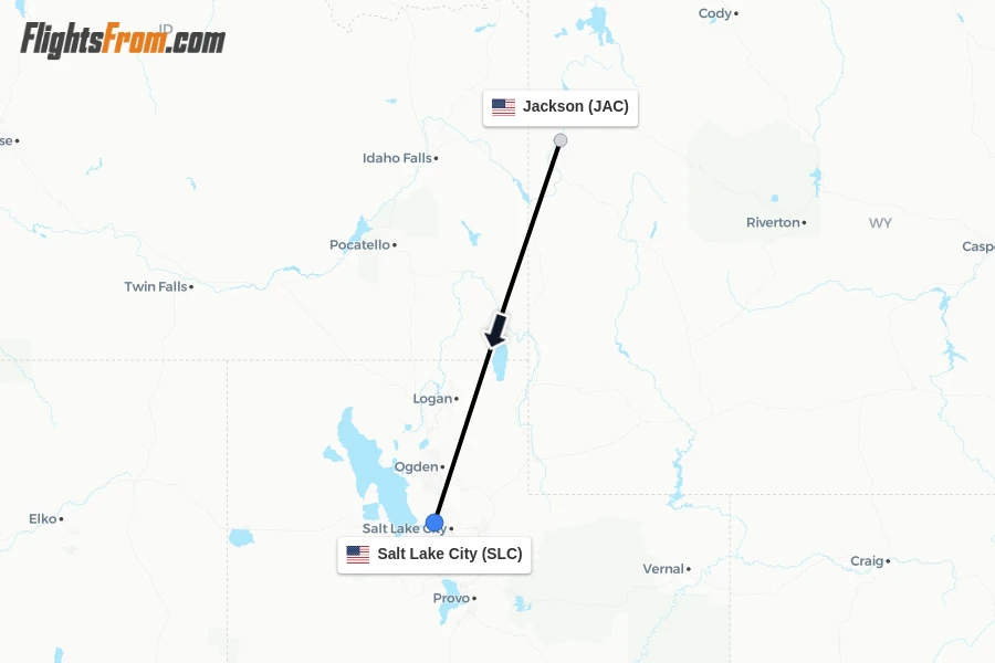 Flights from Jackson to Salt Lake City route map