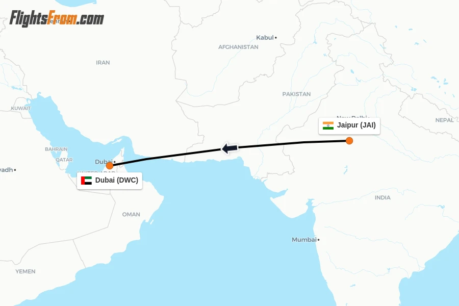 Flights from Jaipur to Dubai route map