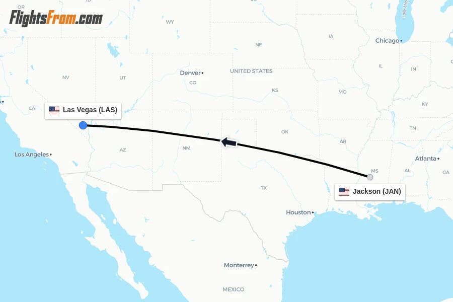 Flights from Jackson to Las Vegas route map