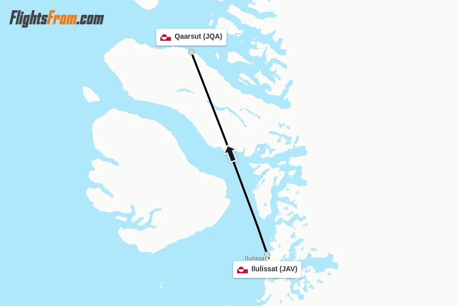 Flights from Ilulissat to Qaarsut route map