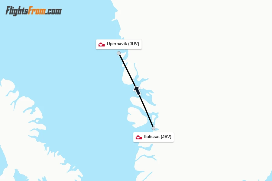 Flights from Ilulissat to Upernavik route map