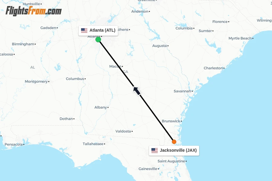 Flights from Jacksonville to Atlanta route map