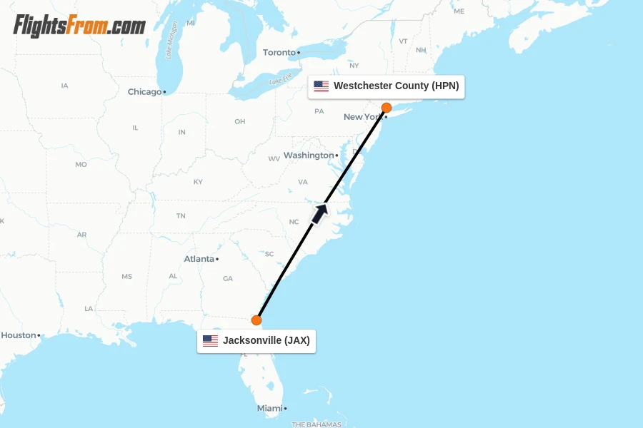 Flights from Jacksonville to Westchester County route map