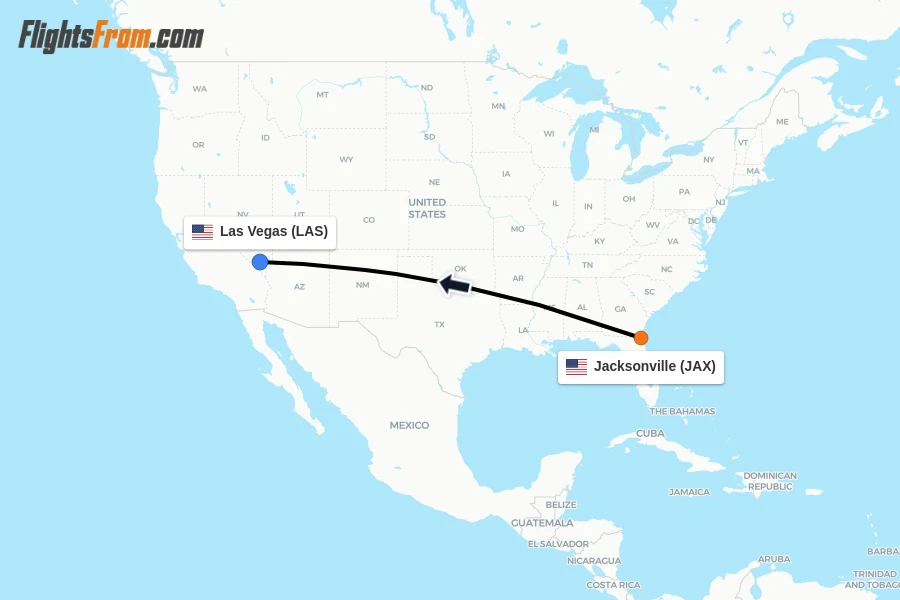 Flights from Jacksonville to Las Vegas route map