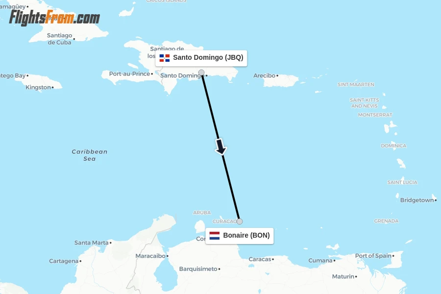 Flights from Santo Domingo to Bonaire route map