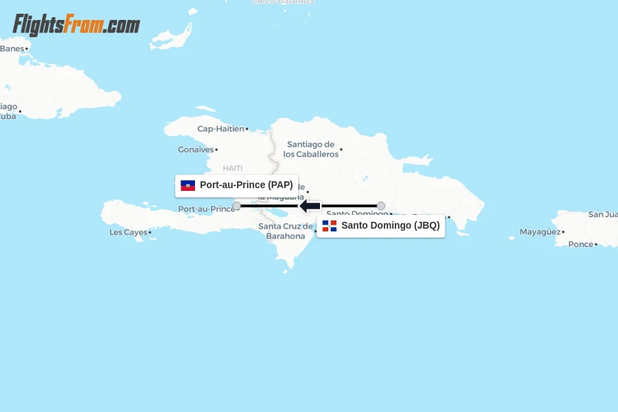 Flights from Santo Domingo to Port-au-Prince route map