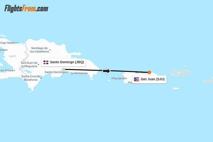 Flights from Santo Domingo to San Juan route map