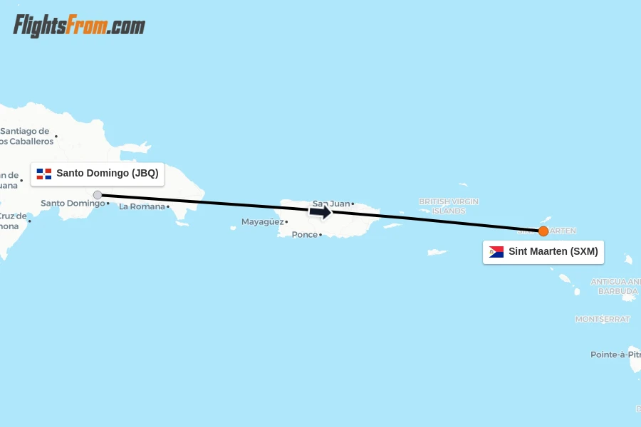 Flights from Santo Domingo to Sint Maarten route map