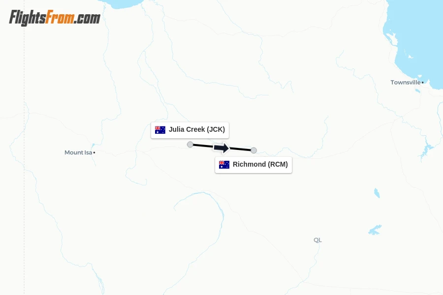 Flights from Julia Creek to Richmond route map