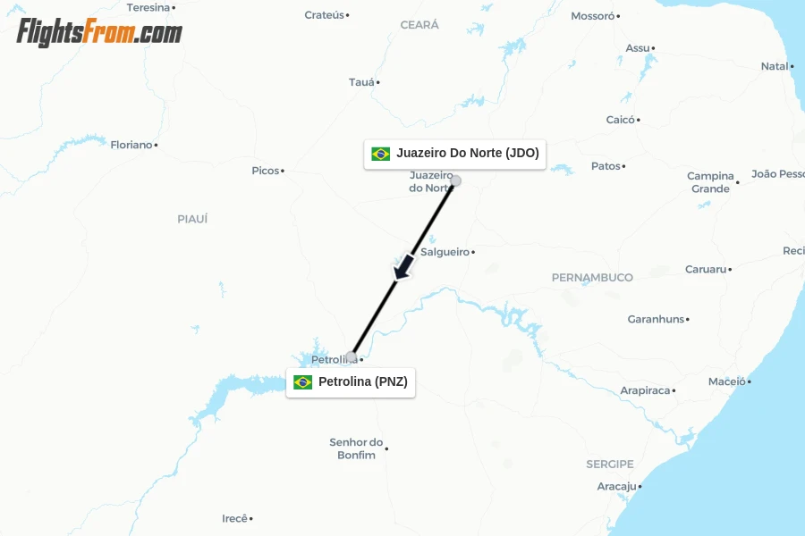 Flights from Juazeiro Do Norte to Petrolina route map