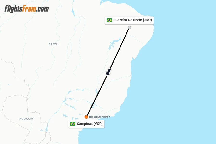 Flights from Juazeiro Do Norte to Campinas route map