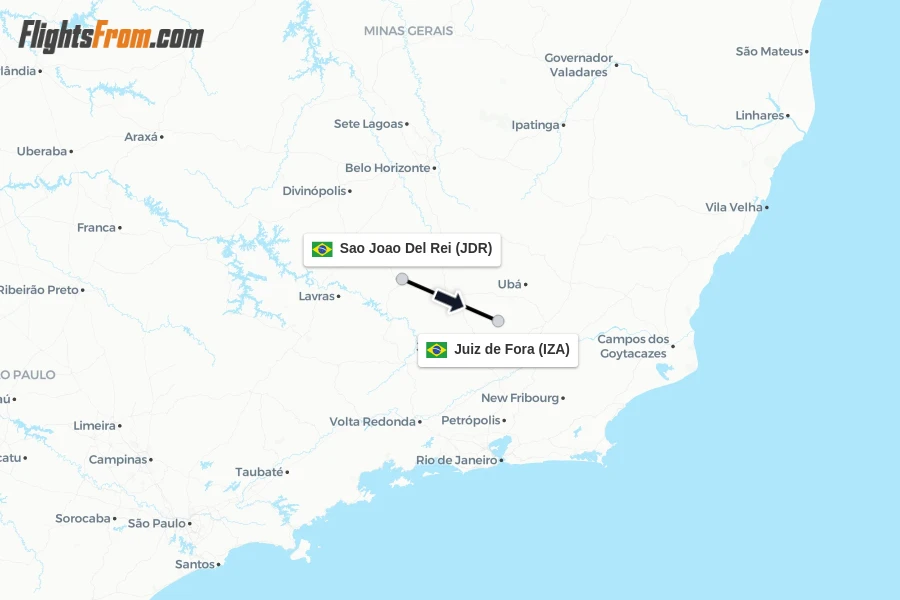Flights from Sao Joao Del Rei to Juiz de Fora route map