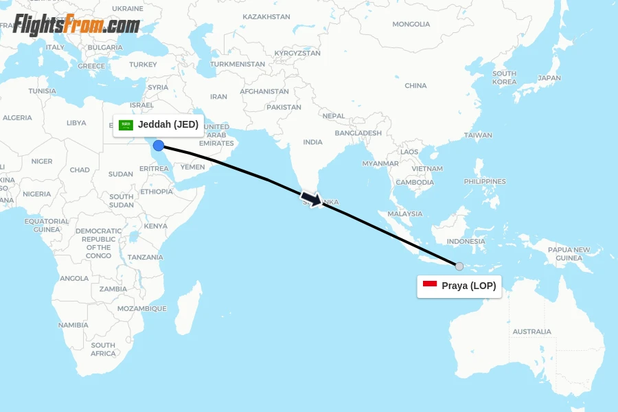 Flights from Jeddah to Praya route map