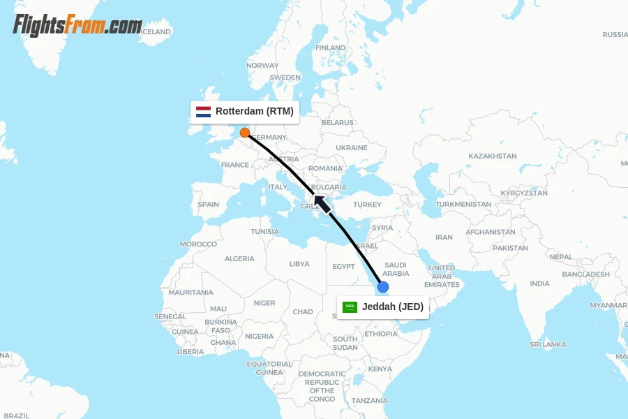 Flights from Jeddah to Rotterdam route map