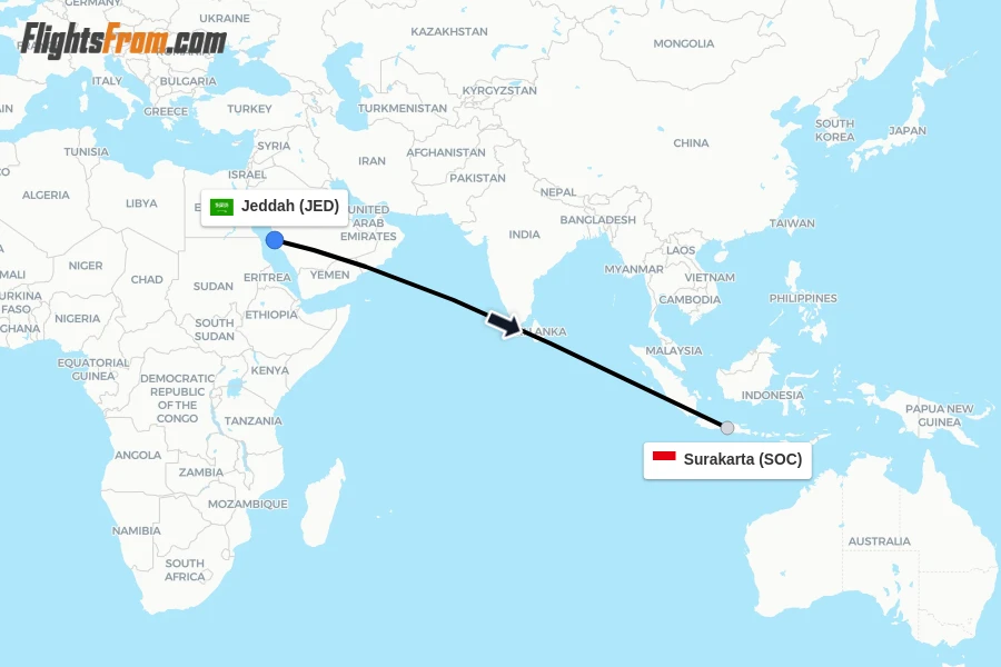 Flights from Jeddah to Surakarta route map