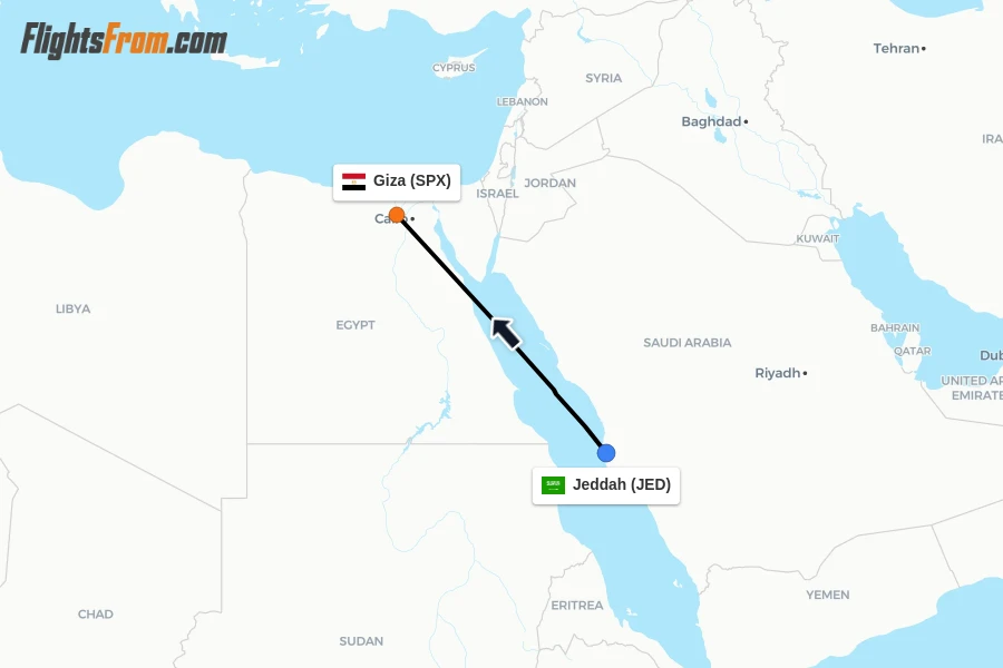 Flights from Jeddah to Giza route map