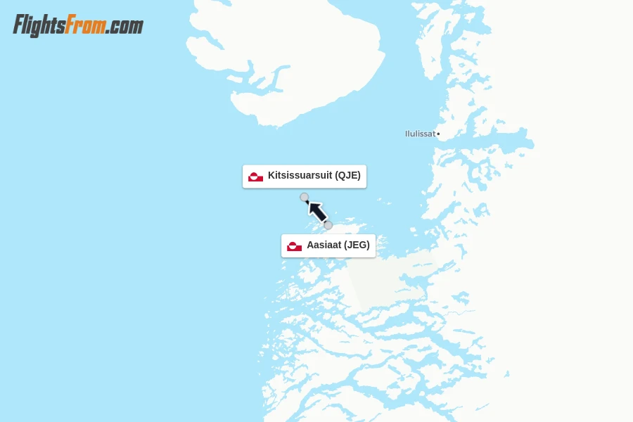 Flights from Aasiaat to Kitsissuarsuit route map