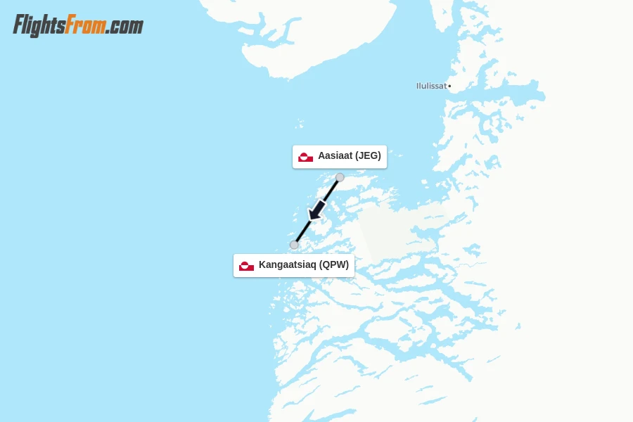 Flights from Aasiaat to Kangaatsiaq route map